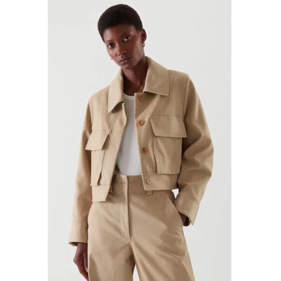 COS Cropped Utility Jacket Boxy Beige Size 12 - Picture 1 of 13